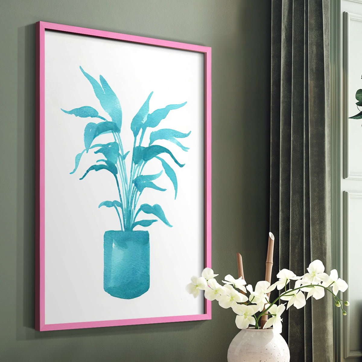 Watercolor House Plant IV Framed Print in Pink Solid Wood 8 x 10 Framed Print