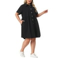 thumbnail image 6 of Agnes Orinda Women's Plus Size Mother's Day Babydoll Denim Dress Button Down Lapel Short Sleeves Casual Jean Shirt Dresses with Pockets 4X Black, 6 of 7
