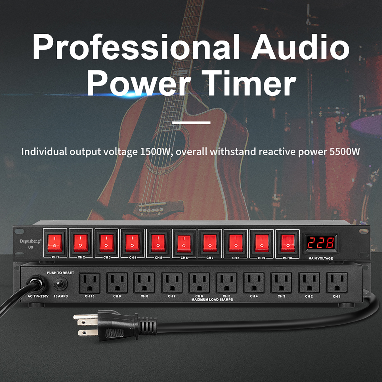 Depusheng U8 Power Sequencer 10 Channel  Power Rack Mount Switch Conditioner Pro Audio Digital Power Supply Surge Protector for Home Electrical Appliance,Surge Protector