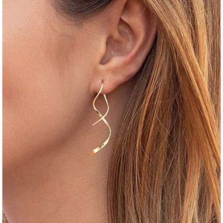 Simple Curved Wire Threader Earrings Rhodium on Sterling Silver Simple Curved Wire Threader Earrings Rhodium on Sterling Silver