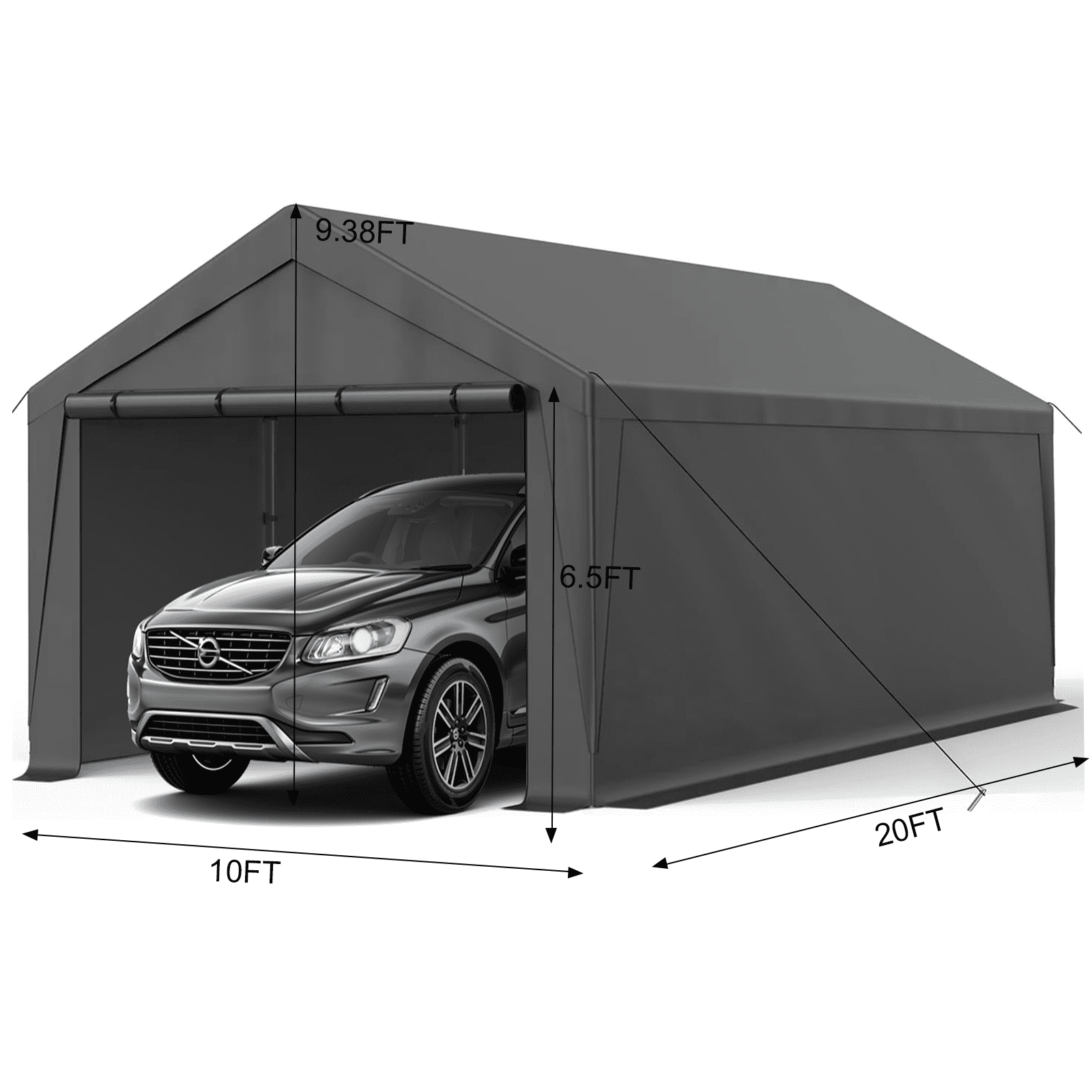 Grezone 10 x 20 ft Outdoor Canopy Carport Portable Car Tent Garage, Grey