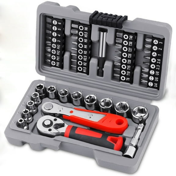 48Pcs Quick 1/4 Socket Wrench Ratchet Set Hexagonal Auto Repair Hand Tool