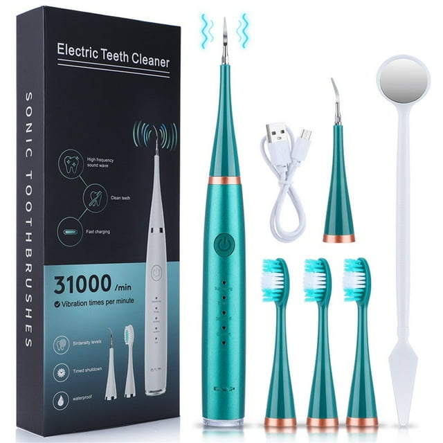 HLONK 6 in 1 Electric Teeth Cleaner Dental Calculus Remover Scaler Tooth Cleaning Tool Teeth Whitening Device Oral Care White