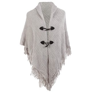 Ferand Dames poncho met open voorkant en zakken, zachte gebreide cape met franjes voor herfst en winter, Kaki, One size