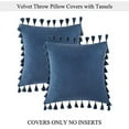thumbnail image 2 of Boho Decorative Soft Velvet Throw Pillow Covers with Tassels Solid Cushion Case for Couch Bed Sofa, Blue, 18x18 inch, 2 Packs, 2 of 6