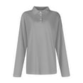 thumbnail image 4 of Polo Shirts for Women 2025 Fall Long Sleeve V Neck Collared, Business Casual Golf Loose Fit Blouses Gray 3XL, 4 of 6