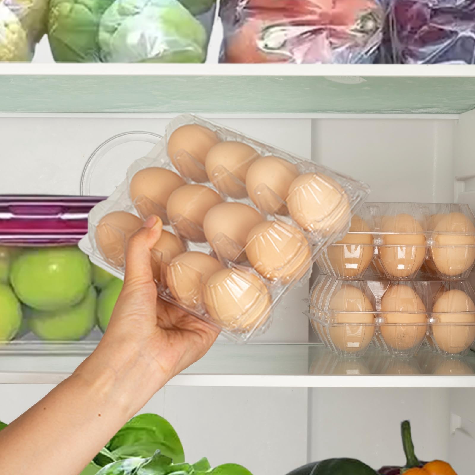100 Pack Clear Plastic Egg Cartons  Reusable Stackable Containers For Farm Market & Fridge Storage 3*4 Grid