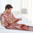 thumbnail image 6 of Lsque Pink Lotus Pattern Long Sleeve Pajama Set for Men - Soft 2-Piece Sleepwear and Loungewear Set with Pockets, Comfy Nightwear-Small, 6 of 7