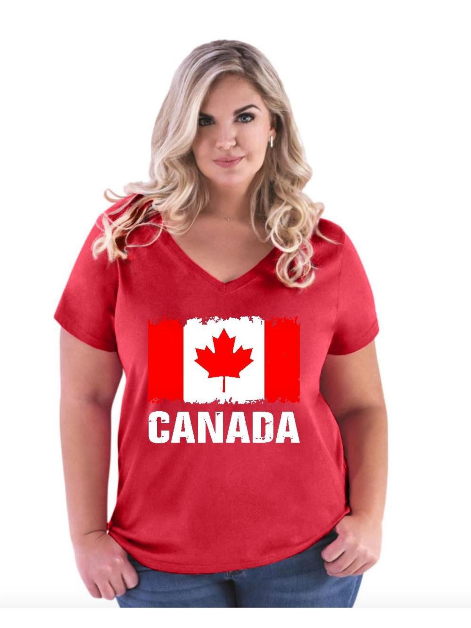 IWPF Womens and Womens Plus Size Canada Flag Curvy VNeck TShirt, up