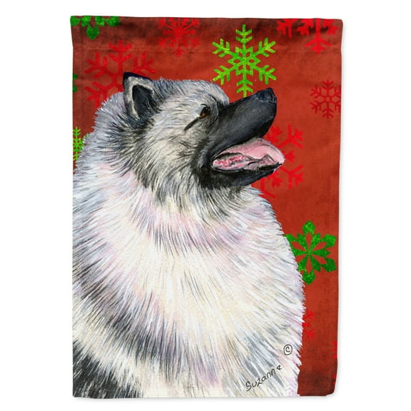 Carolines Treasures SS4695-FLAG-PARENT Keeshond Red and Green Snowflakes Holiday Christmas Flag  multicolor