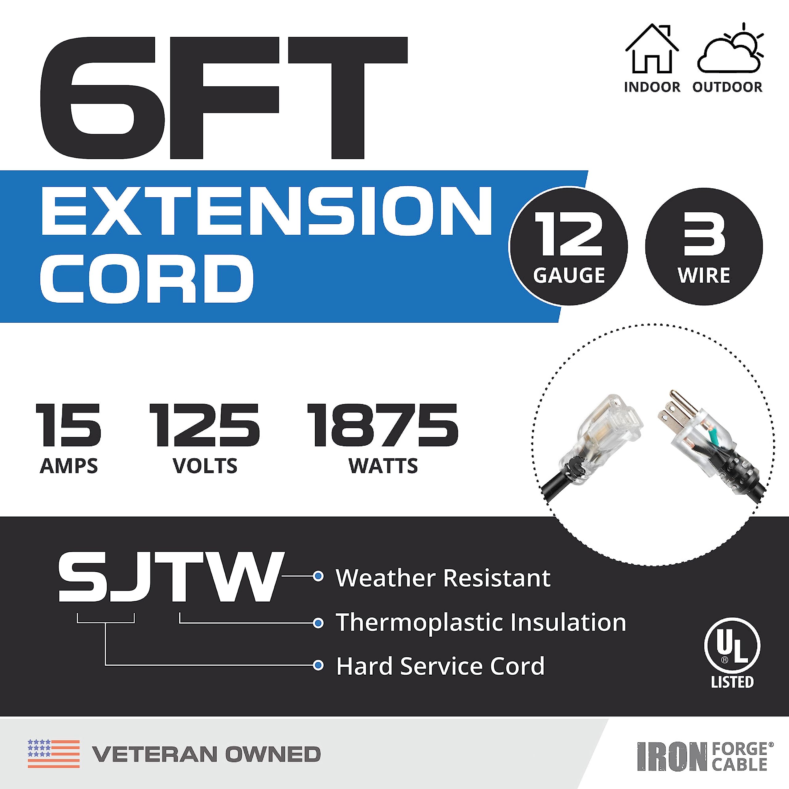 Iron Forge Cable 12 Gauge Heavy Duty Outdoor Extension Cord 6 Ft photo 2