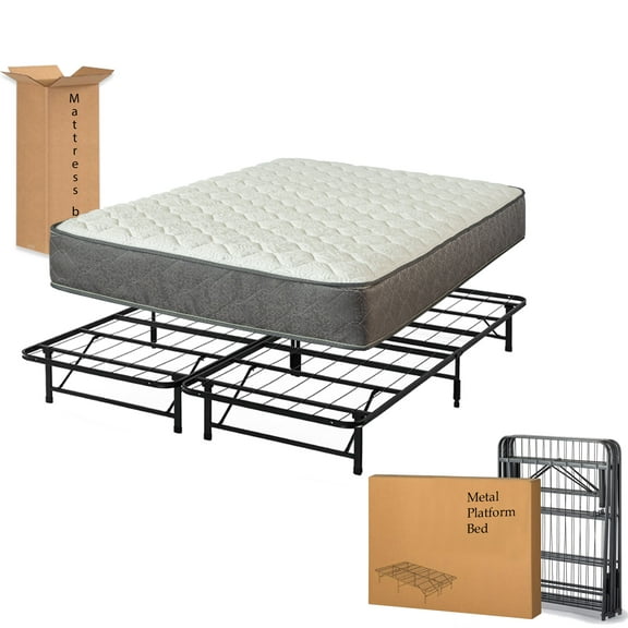 Gowtun 10-Inch Pocketed Coil Rolled Medium Plush Mattress And Metal Platform Bed, King Size