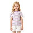 thumbnail image 2 of Kids Striped Short Sleeve T-Shirt Embroidered Letter Crew Neck Tee Classic Horizontal Stripe Summer Casual Basic Top for Boys Girls(Purple,1-2 Years), 2 of 4