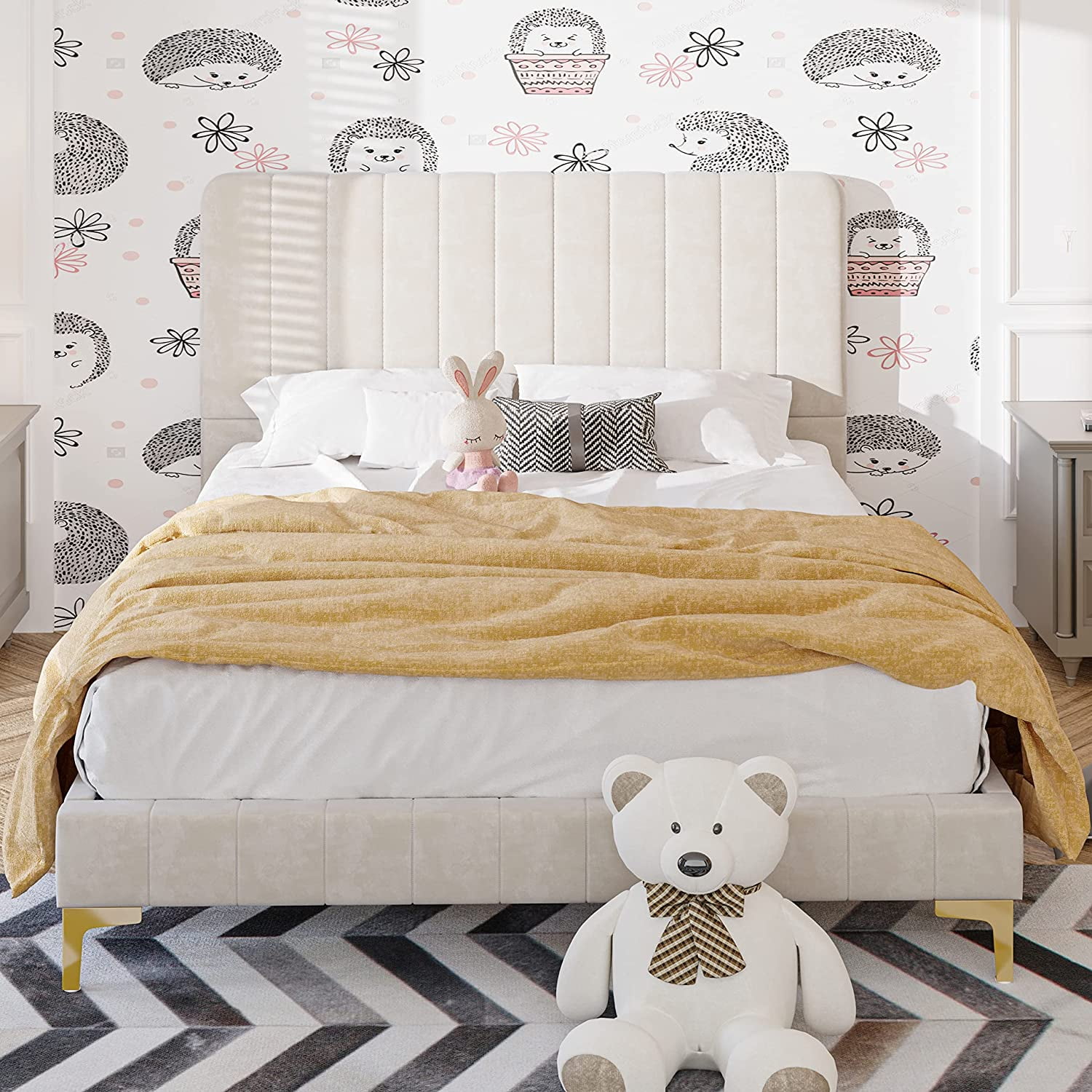 LIKIMIO Full Size Bed Frame, Upholstered Platform Bed Full with