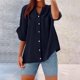 thumbnail image 2 of Camisetas para mujer,Camisa de mezcla de lino para mujer, túnica con cuello en V y manga 3/4, tela de poliéster, blusa informal de gran tamaño para el hogar, sopatenor, 2 of 9
