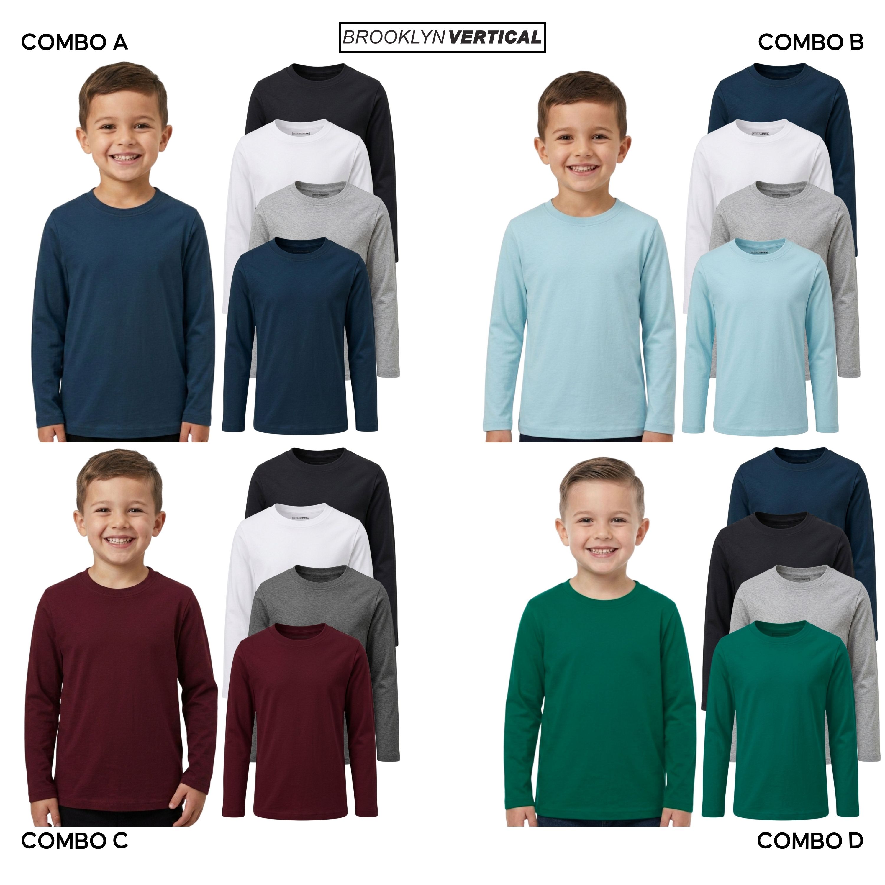 Brooklyn Vertical Boys 4-Pack Long Sleeve Cotton Tee Shirts photo 2