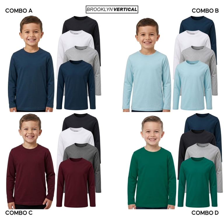 Brooklyn Vertical Boys Long Sleeve T-Shirts, 4-Pack photo 2