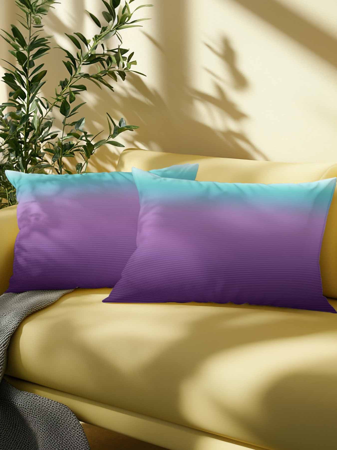 1 Pack Outdoor Throw Pillow, Teal Purple Ombre Waterproof Pillow with Insert Included, Modern Geometric Striped Abstract Art Decorative Accent Cushion Lumbar Pillows for Patio Porch, 12 x 20 In