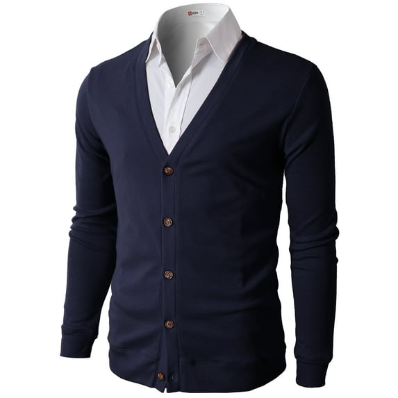 H2H Mens Casual Slim Fit Cardigans V-Neck Basic Designed Long Sleeve Button Down NAVY US XL/ASIA 2XL (CMOCAL012)