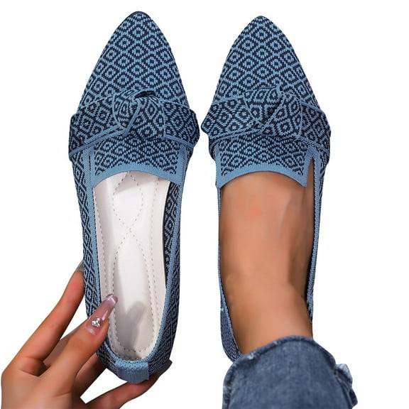 Quaouag Women Flat Shoes Knitted Lightweight Slip-on Loafers Breathabel Soft Comfortable Flats