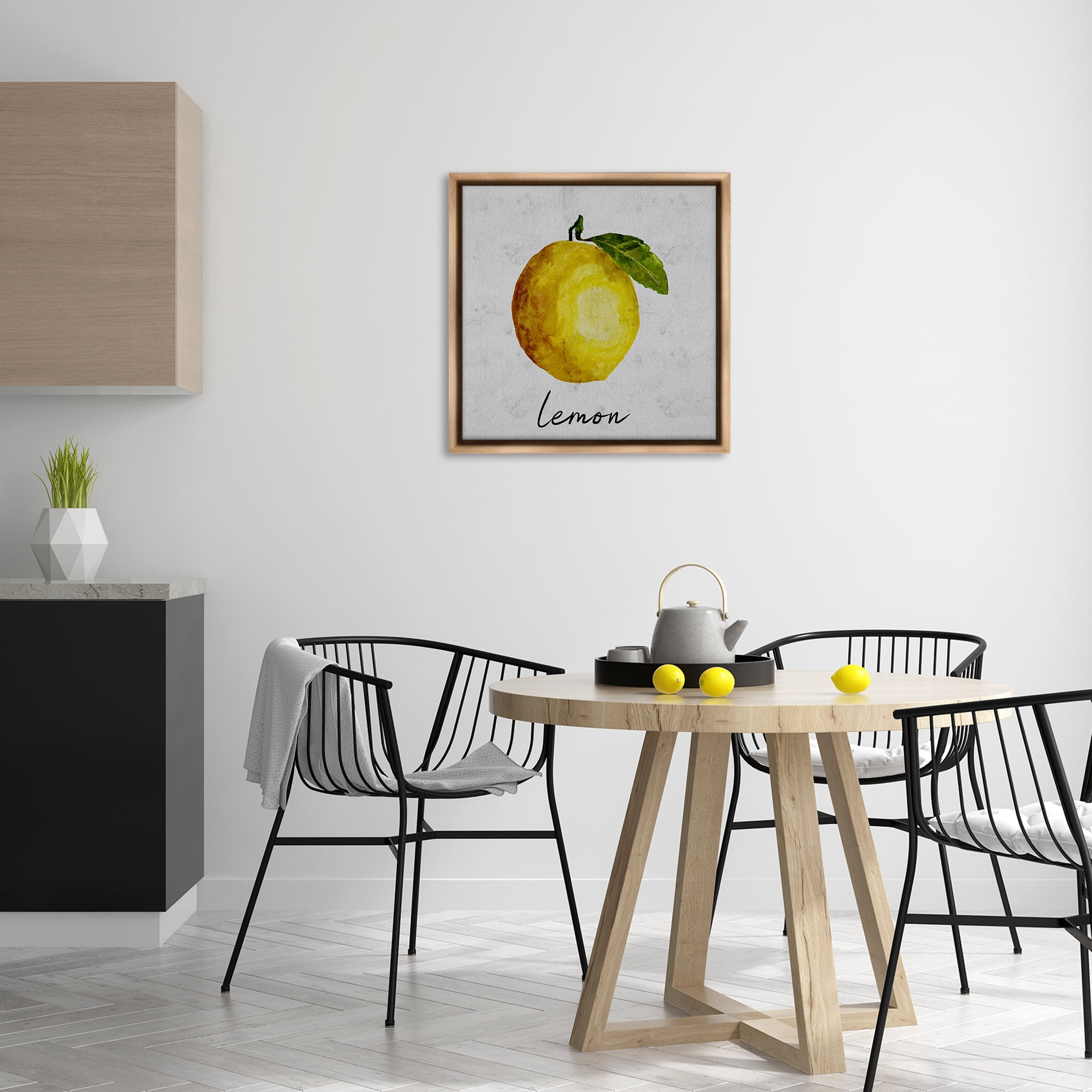 Stupell Industries Kitchen Lemon with Leaf Food & Beverage Painting Brown Floater Framed Canvas Art Print Wall Art, 25 x 25