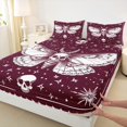 thumbnail image 3 of Manfei Gothic Skeleton Moth Twin Sheet Sets,Boho bohemian Theme Twin Fitted Sheet,Red White Flat Sheet For Men Women,Ultra Soft Home Decor,3-Piece, 3 of 7