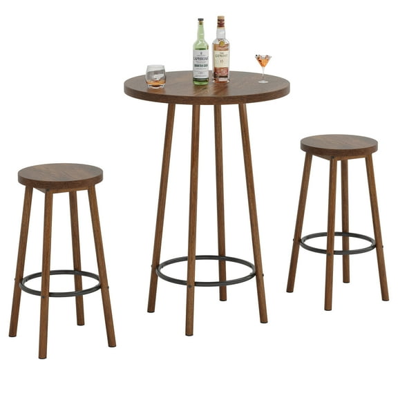Tribesigns 37.4 in. H Brown Round Bar Table Set Seats 2 Includes 1 Bar Table & 2 Chairs