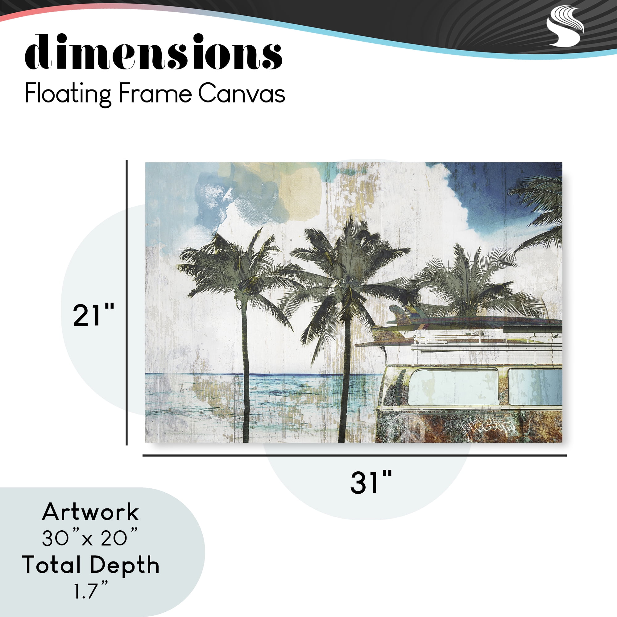 Beach Day Retro Vacation Gray Framed Floater Canvas Wall Art, design by Sasha