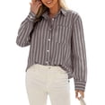 thumbnail image 6 of Vividaire Button Down Shirts for Women Long Sleeve Collared Striped Work Business Casual Office Blouses Tops with Pocket, 6 of 8