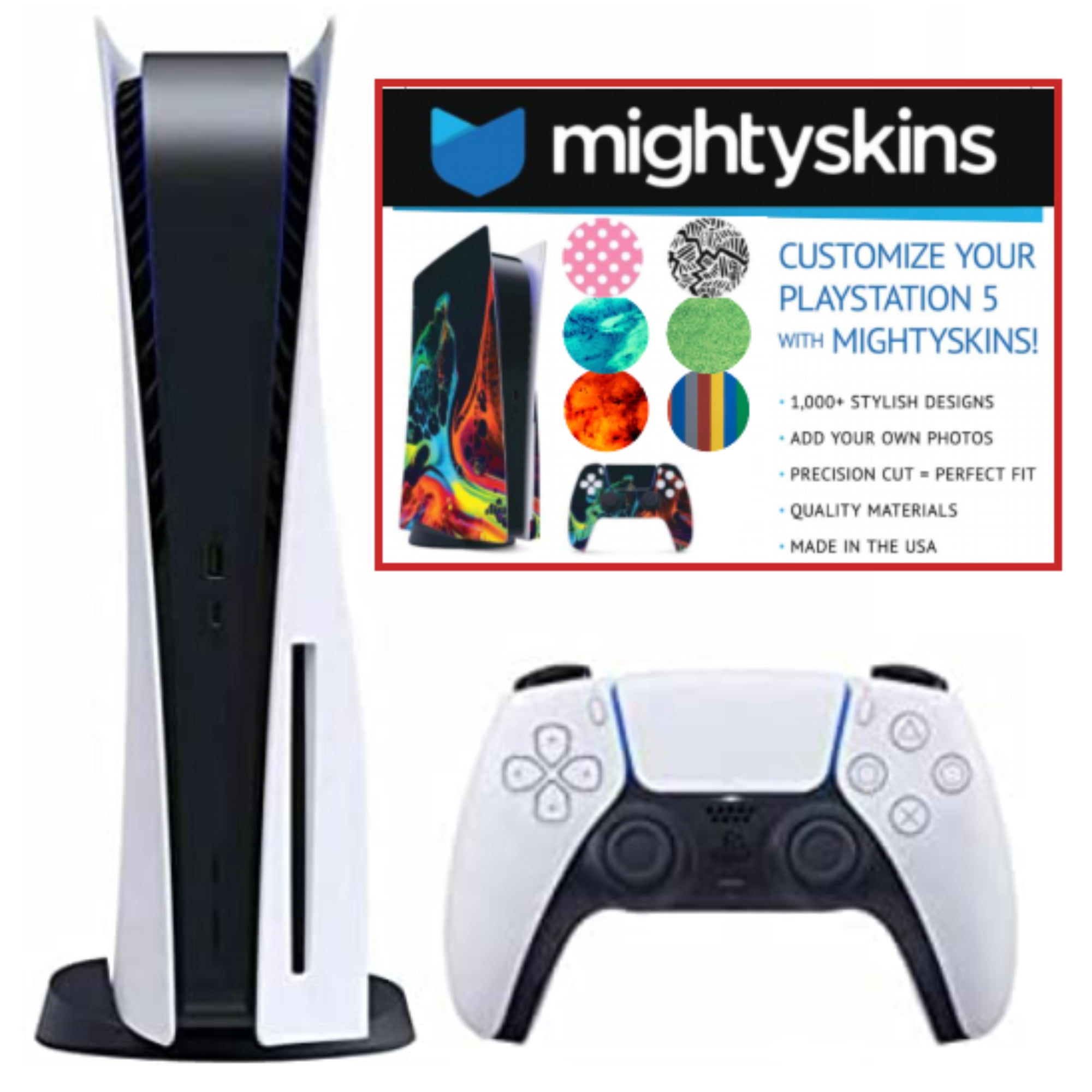 All Video Game Consoles Sony PlayStation 5 PS5 Disc Version Video Game Console with Mightyskins Custom Skin Code Voucher – Bundle