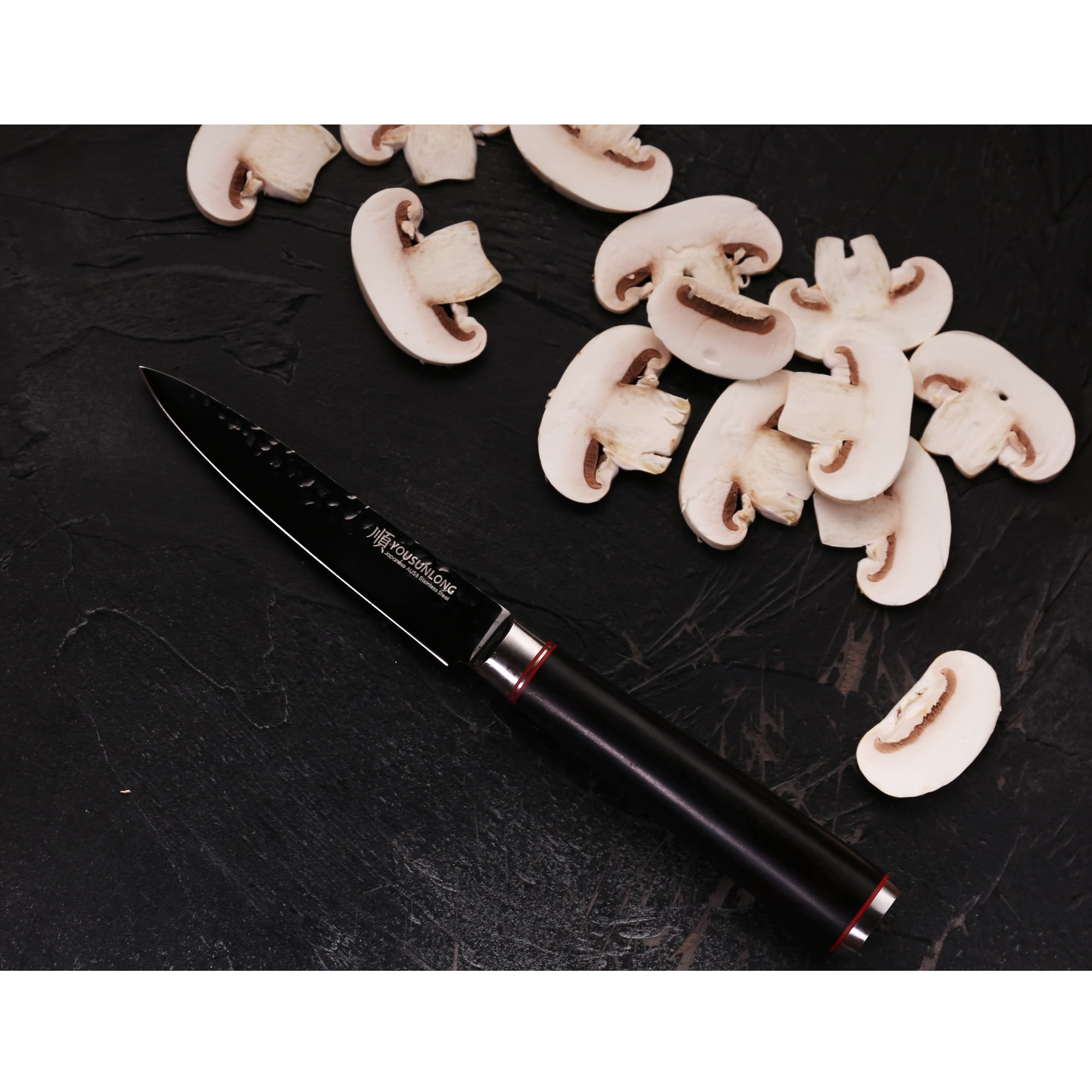 YOUSUNLONG Utility Knife 5 inch, Multi-Purpose Kitchen Paring Knife Hammered Japanese AUS8 Steel Blade with Leadwood Handle