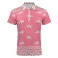 thumbnail image 4 of Pink Paisley Bandana Pattern Men Zipper T-shirt Summer Casual Short Sleeve T-shirt Top, 4 of 7