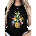 thumbnail image 2 of Women's T-Shirt Pineapple in Earphone Hip Hop Short Sleeve Casual Tee Classic Crew Neck T Shirt for Women Black, M, 2 of 7
