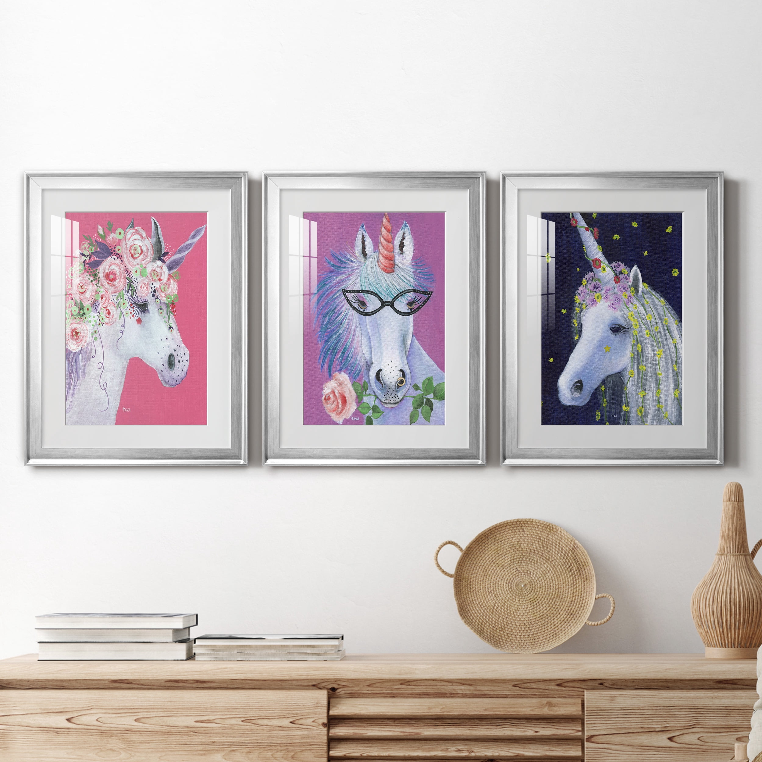 Unicorn II Premium Framed Prints Set of 3 - Ready to Hang - 18 x 24 Each - Silver Frame