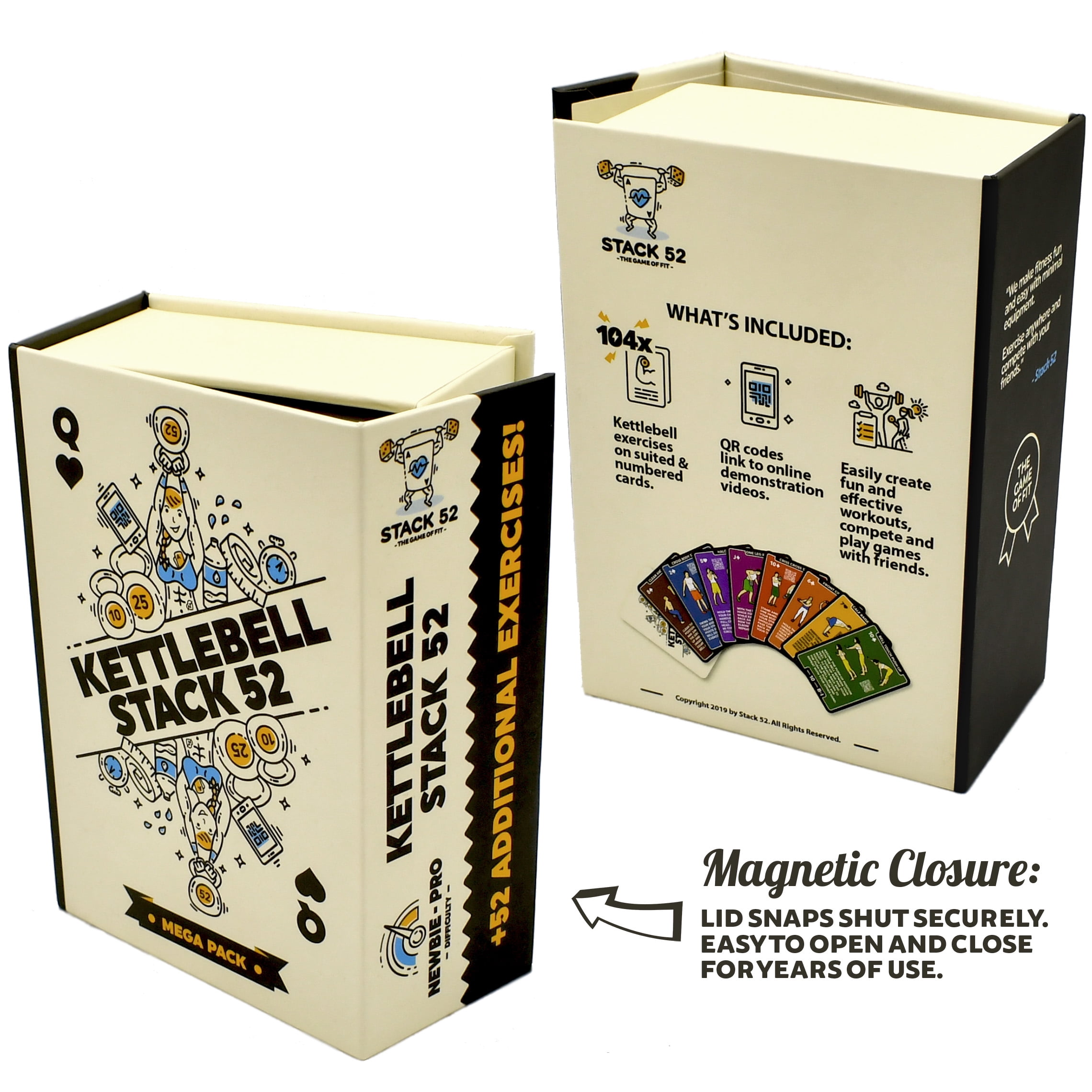 Stack 52 Kettlebell Exercise Cards. Workout Playing Card Game. Video Instructions Included. Learn Kettle Bell Moves and Conditioning Drills. Home Fitness Training Program. (2019 Mega Pack)