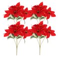 thumbnail image 1 of Ramo de 4 flores artificiales de Pascua con tallos, color rojo vibrante, para decoración navideña, centro de mesa para fiestas navideñas en interiores, 1 of 8