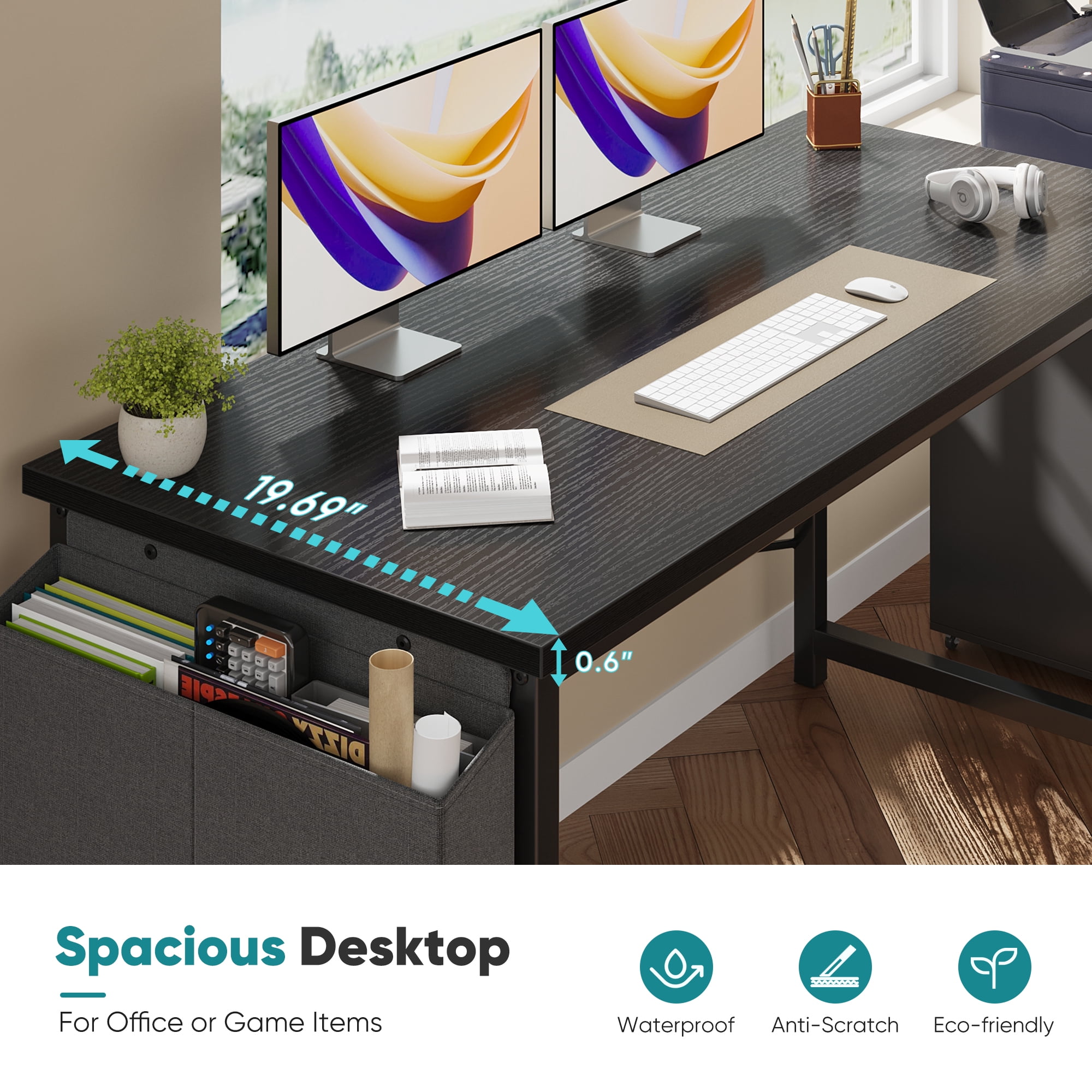 Gianna 55" Computer Desk with Metal Frame, Waterproof Surface and Storage Bag – Perfect for Office Use, Rust Brown