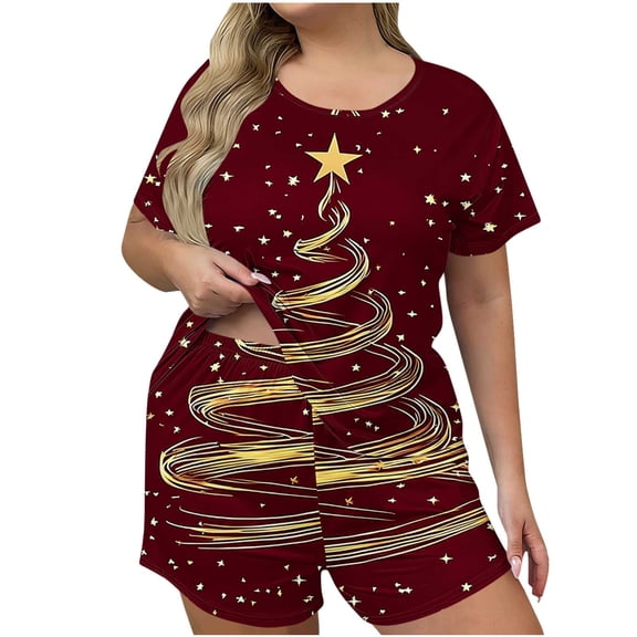 Zormilly Christmas Pajamas for Women Plus Size Short Sleeve Shirts Wide Leg Shorts Comfy Pajamas Set Printed, S-5XL