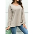 thumbnail image 5 of Mengpipi Womens Long Sleeve T-Shirt V-Neck Loose Casual Tops, Brown-M(US 8-10), 5 of 6