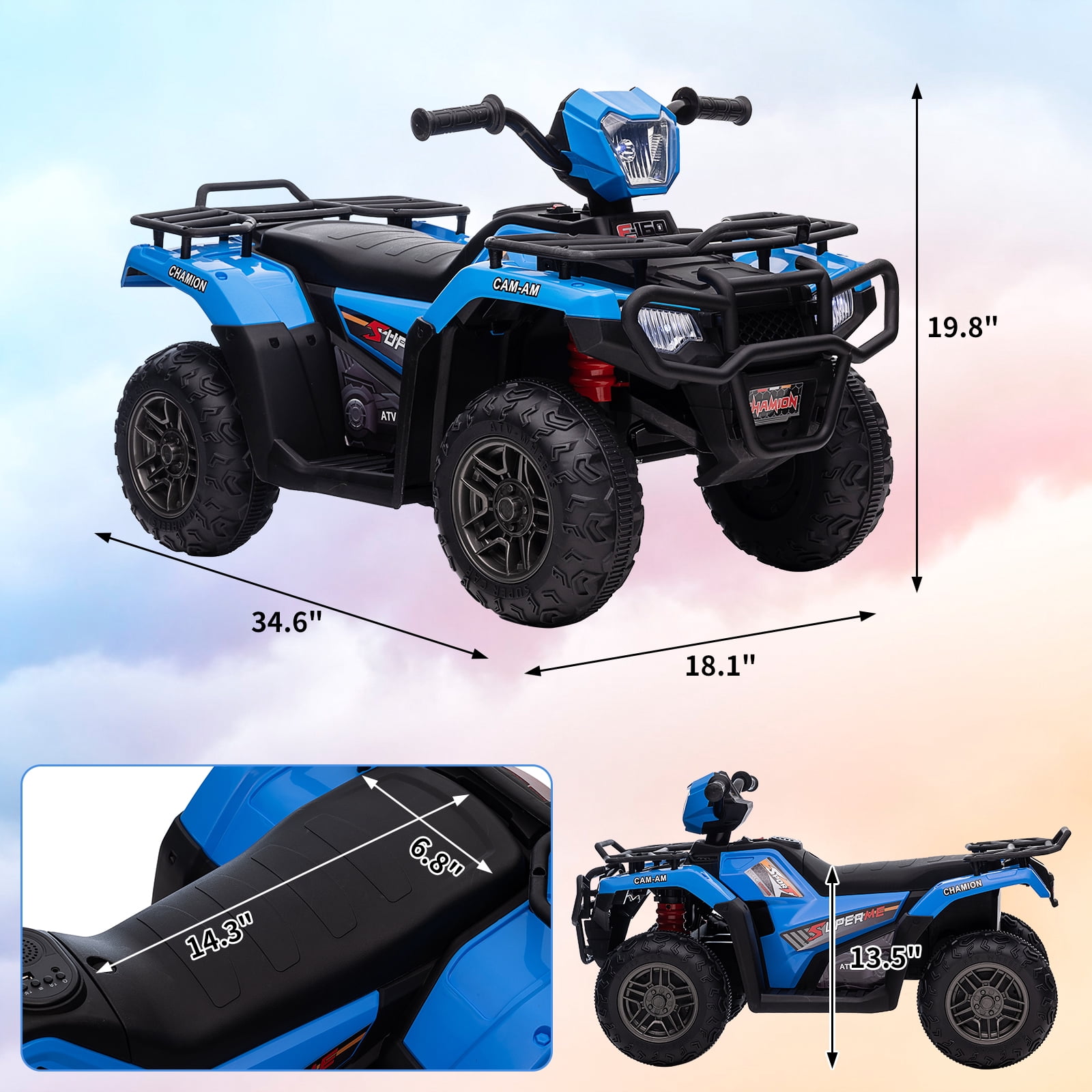 Accreate 12V Kids Ride on ATV, Battery-Operated 4 Wheeler for Ages 3-6 with Led Lights, High/Low Speed Settings, Music, USB Connectivity, forward & Backward Motion - Ride-On Quad for Boys&Girls