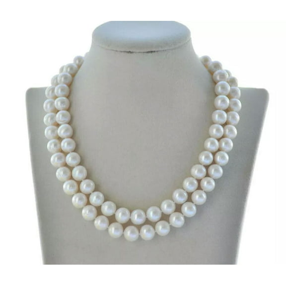 EOEMY 34" 11-12mm White Round Freshwater Pearl Necklace Cz
