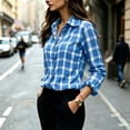 thumbnail image 6 of FDGIU Women's Plaid Button Down Shirt, Lapel Long Sleeve Loose Fit Collared Blouse Casual Tops for Office Daily Travel Outfits, 6 of 7