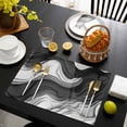 thumbnail image 3 of Black Grey Ombre Placemats Set of 4, Abstract Moire Art Geometric Modern Placemats for Dining Table, Place Mats for Kitchen Tabletop, Waterproof Wipeable Dining Table Mats Set, 3 of 9