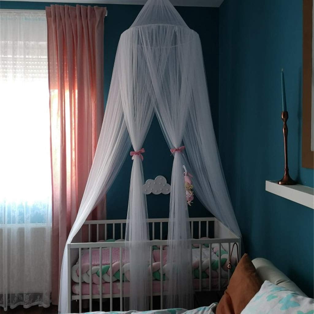CAILDANL Bed Canopy for Girls - Princess Bed Canopy Mosquito Net Nursery Play Room Decor Dome Premium Yarn Netting Curtains Baby Game Dream Castle, Pink