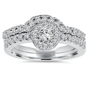 Pompeii 1ct Diamond Engagement Matching Wedding Ring Set 14K White Gold (G/H,I1-I2)