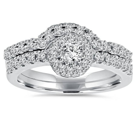 Pompeii 1ct Diamond Engagement Matching Wedding Ring Set 14K White Gold (G/H,I1-I2)