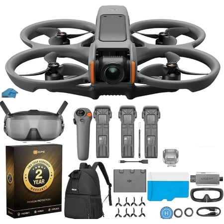 DJI Avata 2 Fly Smart Combo with 2-Year Warranty | 3-Battery FPV Drone Bundle | Goggles N3 & RC Motion 3, 4K Camera, Travel Backpack, 128GB MicroSD, Landing Pad & Strobes