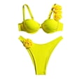 thumbnail image 2 of Linfrsh Bikini Set for Women Two Piece Swimsuits V Neck High Waist Crisscross Back Straps Womens Swimwear Yellow,M, 2 of 7