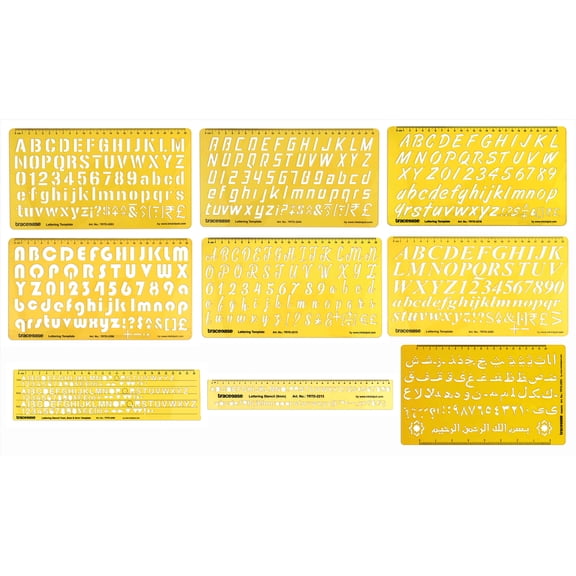 Traceease English & Arabic Alphabet Template Lettering Drafting Tools Stencils, Pack of 9 Pieces
