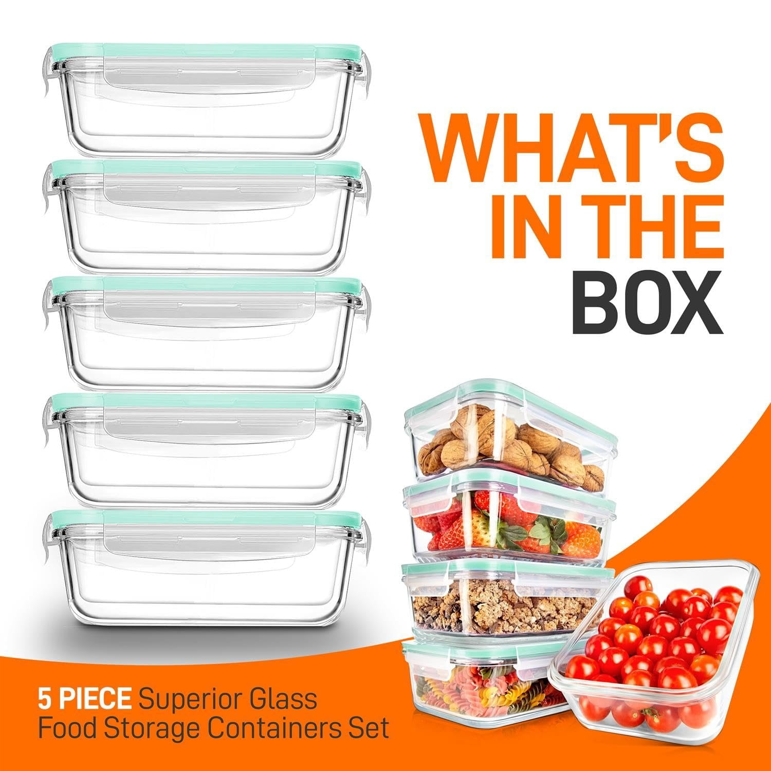 NutriChef 10-Piece Stackable Superior Glass Meal-prep Storage Containers w/Air Hole (Green)